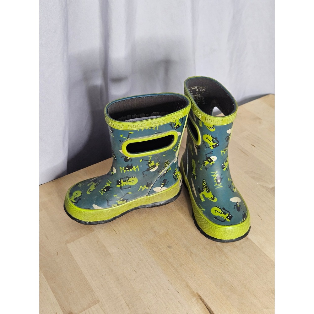 Bogs Toddler Rain Boots Size 7 Green Robot Print Waterproof